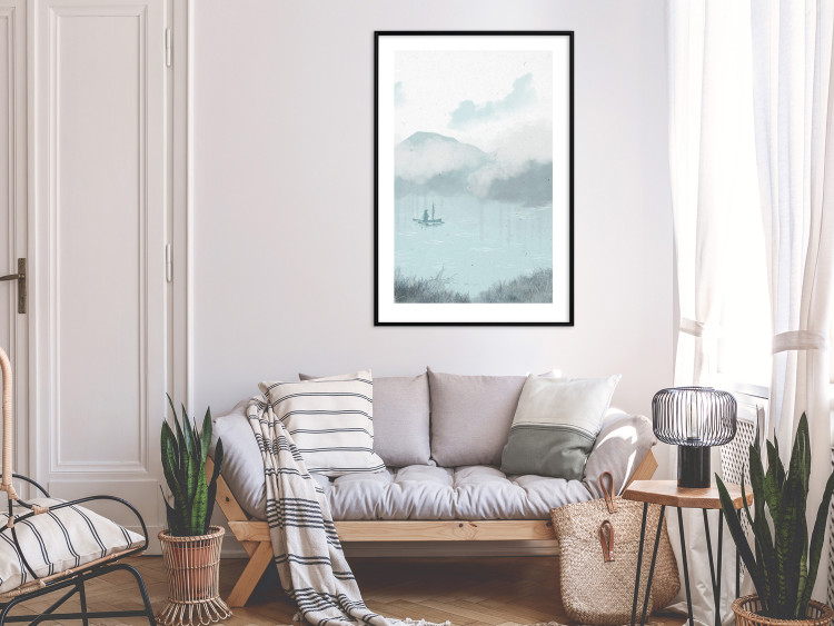 Poster decorativo Fishing in the Morning - Small Boat Against the Background of Misty Mountains 146132 additionalImage 15