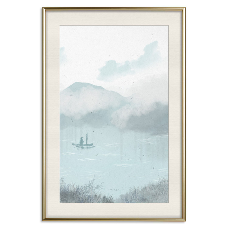 Poster decorativo Fishing in the Morning - Small Boat Against the Background of Misty Mountains 146132 additionalImage 27