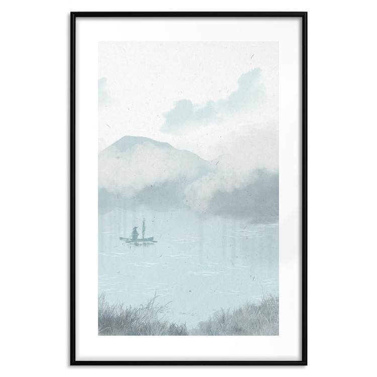Poster decorativo Fishing in the Morning - Small Boat Against the Background of Misty Mountains 146132 additionalImage 25