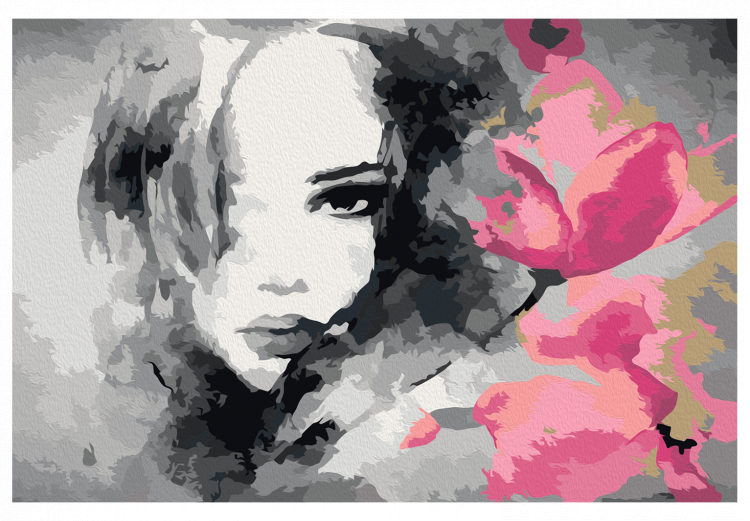 Desenho para pintar com números Black & White Portrait With A Pink Flower 107142 additionalImage 6