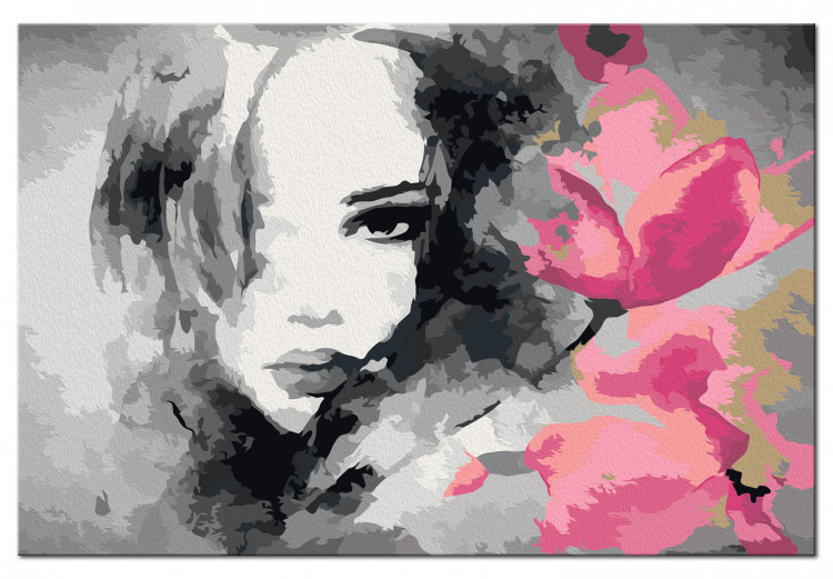 Desenho para pintar com números Black & White Portrait With A Pink Flower 107142 additionalImage 7