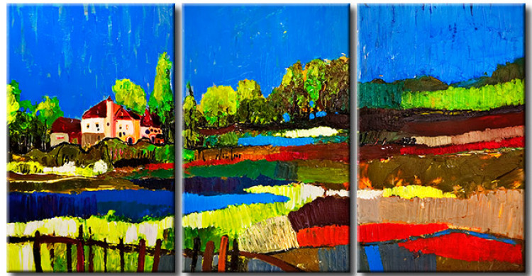 Quadro Aldeia pintada - paisagem rural cheia de cores saturadas 49752