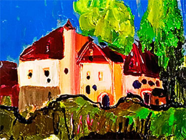 Quadro Aldeia pintada - paisagem rural cheia de cores saturadas 49752 additionalImage 3