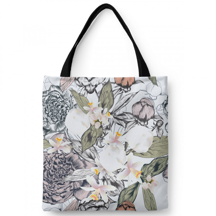 Saco Floral impression - composition inspired by nature in green and grey 147482
