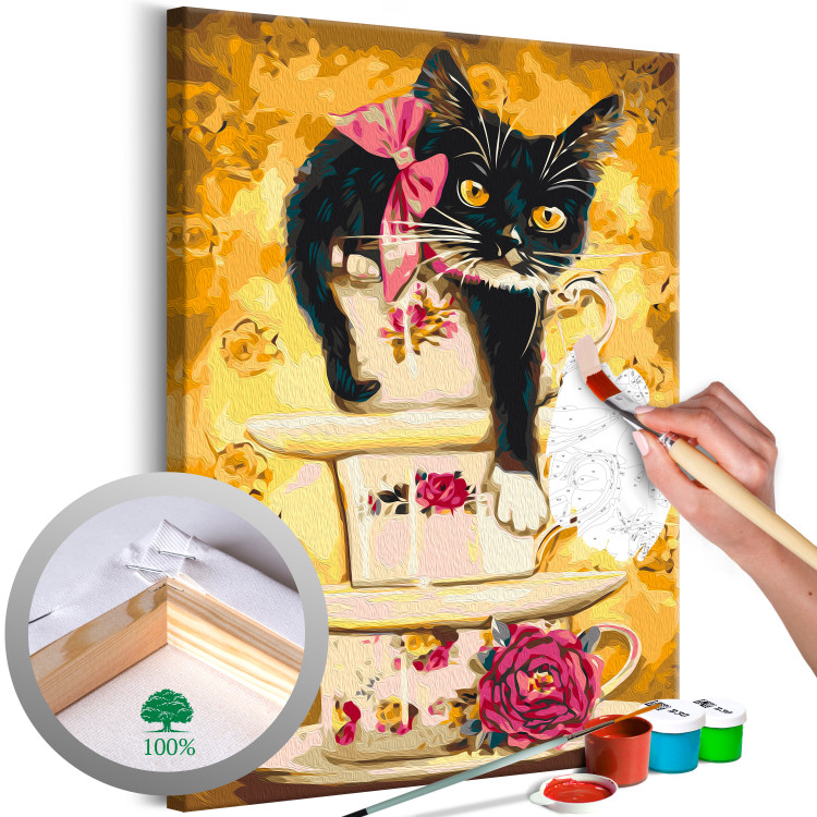 Desenho para pintar com números Tea Kitten - Tea Cups With Flowers and Rose 144523