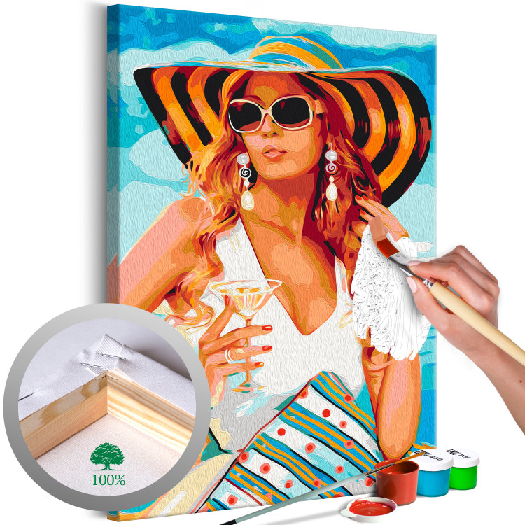 Desenho para pintar com números Martini on the Beach - Woman in a Hat and Sunglasses 144133