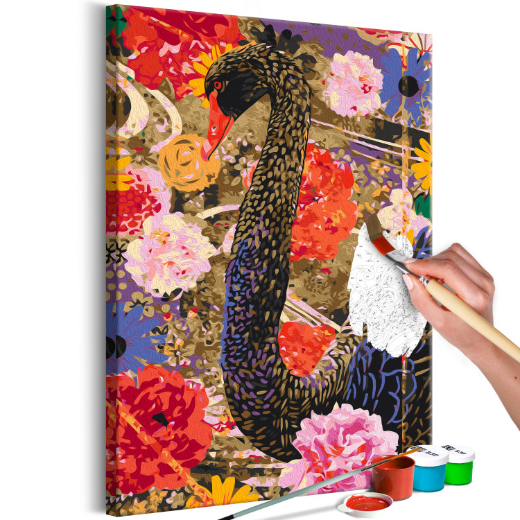 Desenho para pintar com números Colorful Kilim - Black Swan in Gold on Flowers Background 145153 additionalImage 7