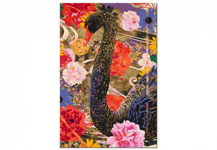 Desenho para pintar com números Colorful Kilim - Black Swan in Gold on Flowers Background 145153 additionalImage 3
