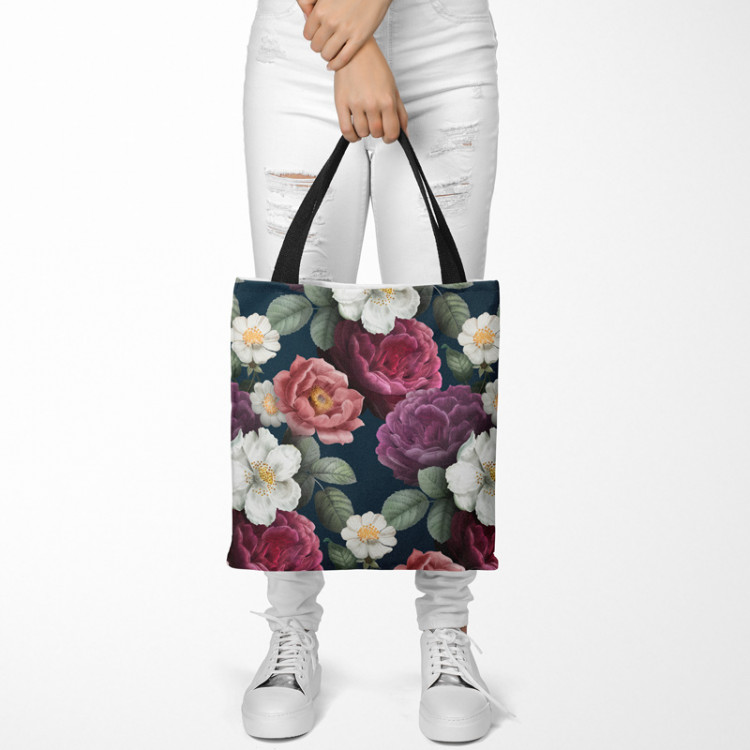 Saco Peonies in bloom - floral, vintage style print, dark green background 147553 additionalImage 2