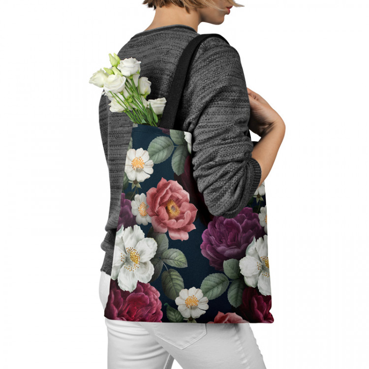 Saco Peonies in bloom - floral, vintage style print, dark green background 147553 additionalImage 3