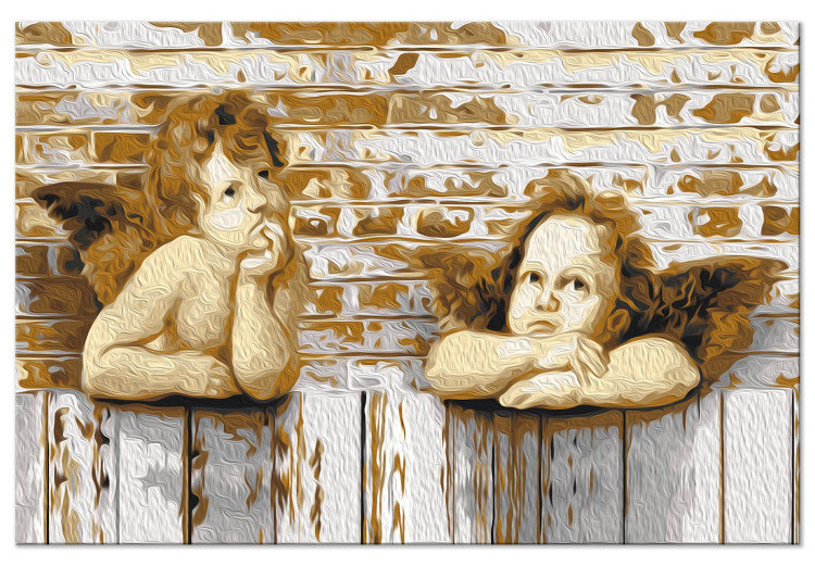 Desenho para pintar com números Pensive Angels - Boys With Wings Leaning Against a Wooden Fence 149783 additionalImage 4