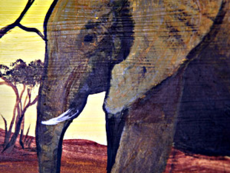 Pintura Elefantes africanos - animais com o sol poente sobre a savana 49454 additionalImage 2