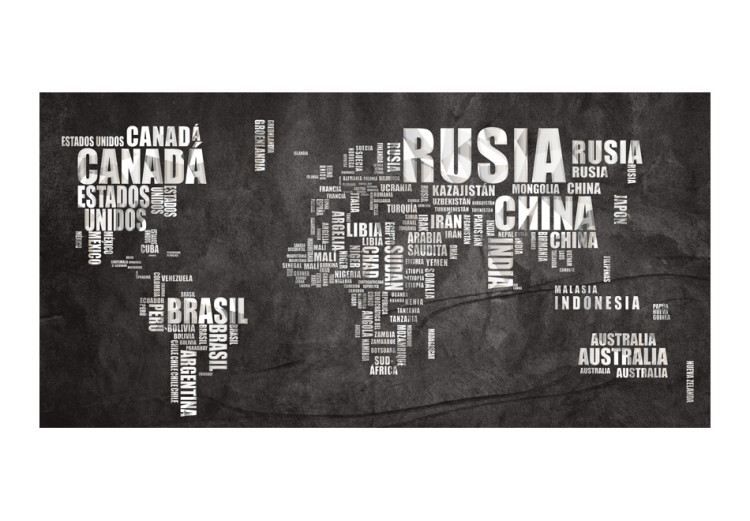 Mural Continentes cinza e preto - mapa-múndi com inscrições em espanhol 60054 additionalImage 1