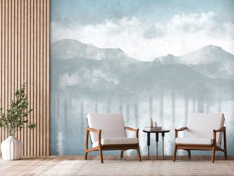 Mural de parede Hazy Landscape - View of the Mountains and the Lake in Delicate Tones 146005