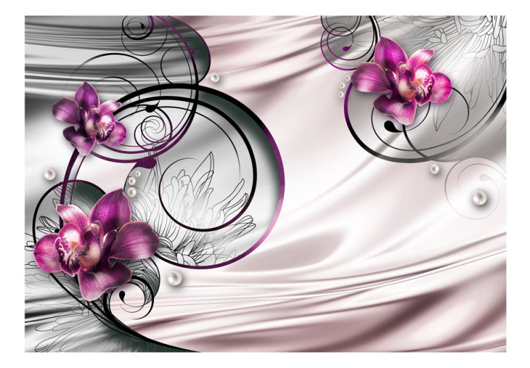 Fotomural Onda de Prazer - abstração de flores de orquídeas em violeta com pérolas 60305 additionalImage 1