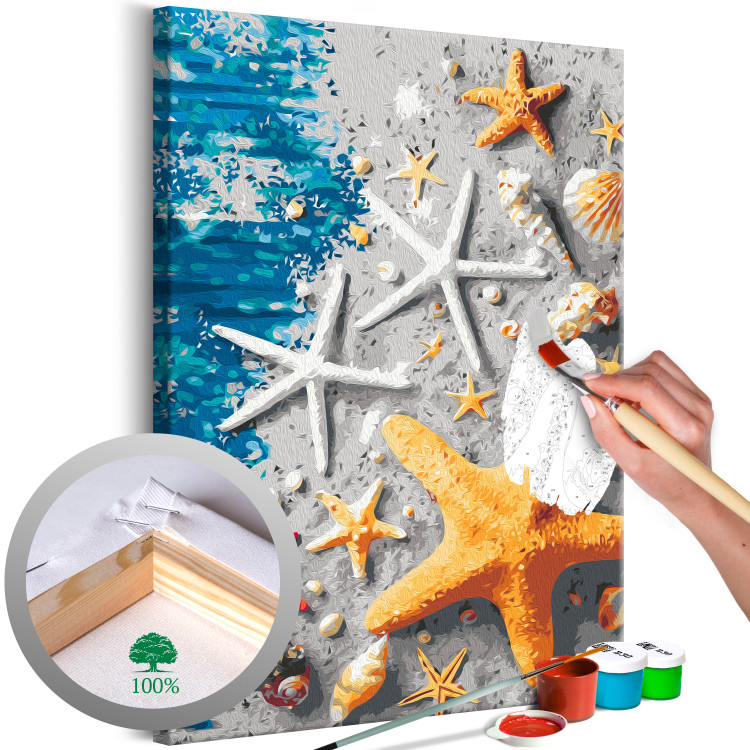 Desenho para pintar com números Sand and Seashells - Starfish and Sea Elements on Blue Boards 144525