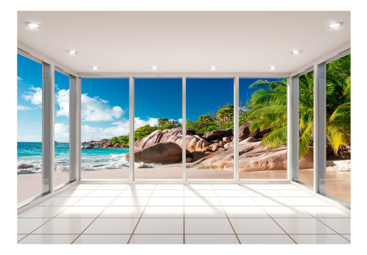 Mural Vista da Janela - paisagem 3D ensolarada com praia paradisíaca e mar turquesa 93725 additionalImage 1
