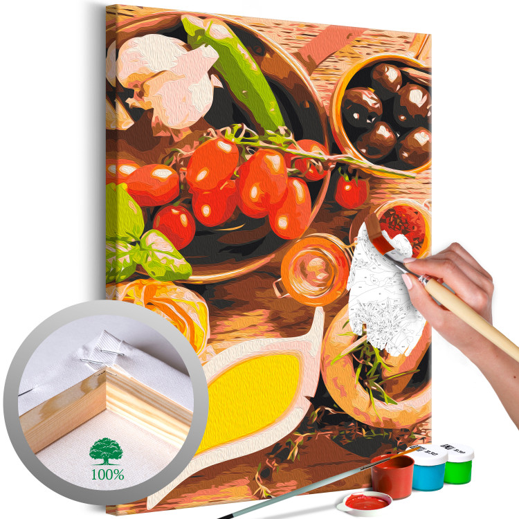 Desenho para pintar com números Italian Flavors - Vegetables and Spices on a Wooden Kitchen Counter 148875