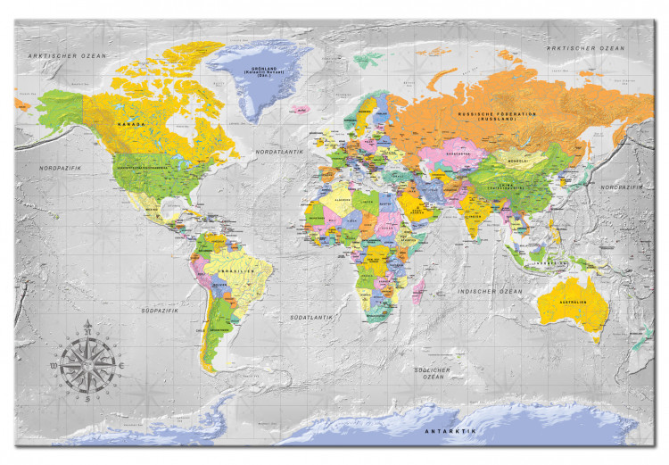 Placar decorativo World Map: Wind Rose [Cork Map - German Text] 105616 additionalImage 2