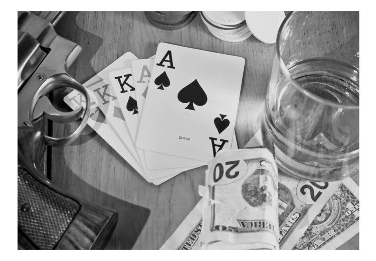 Mural Noite Masculina com Poker - design preto e branco de jogo por dinheiro com uísque 61096 additionalImage 1