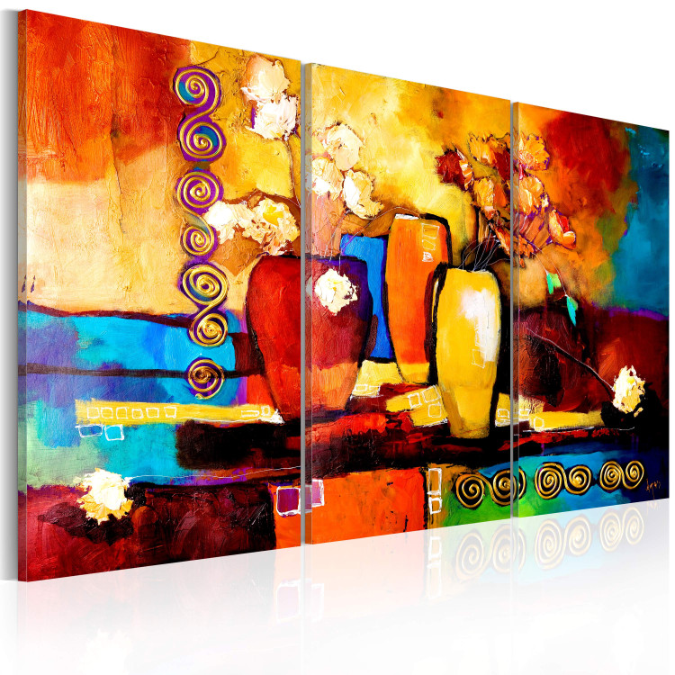 Quadro em tela Composição com Flores (3 peças) - Natureza-morta colorida e vasos 46747 additionalImage 2
