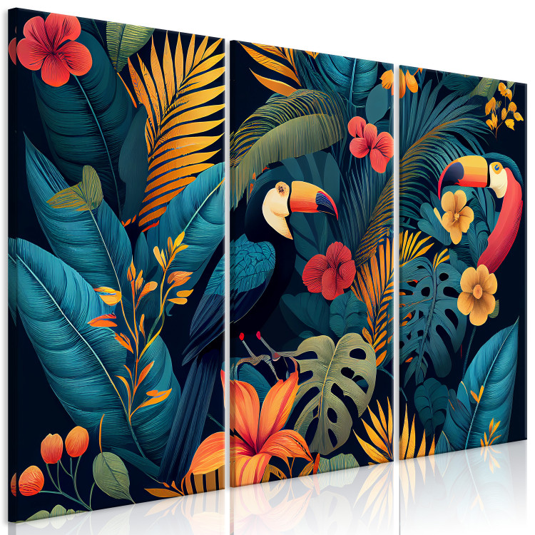 Quadro Birds in the Jungle - Toucans Among Lush Exotic Flowers and Foliage 151809 additionalImage 2
