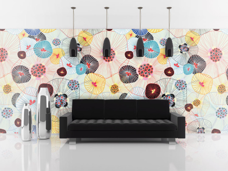 Mural de parede Brisa de Verão - tema floral colorido e irregular em um fundo uniforme 60709