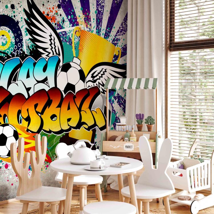 Mural Graffiti Esportivo Colorido - expressão sobre futebol para adolescentes 61149 additionalImage 4