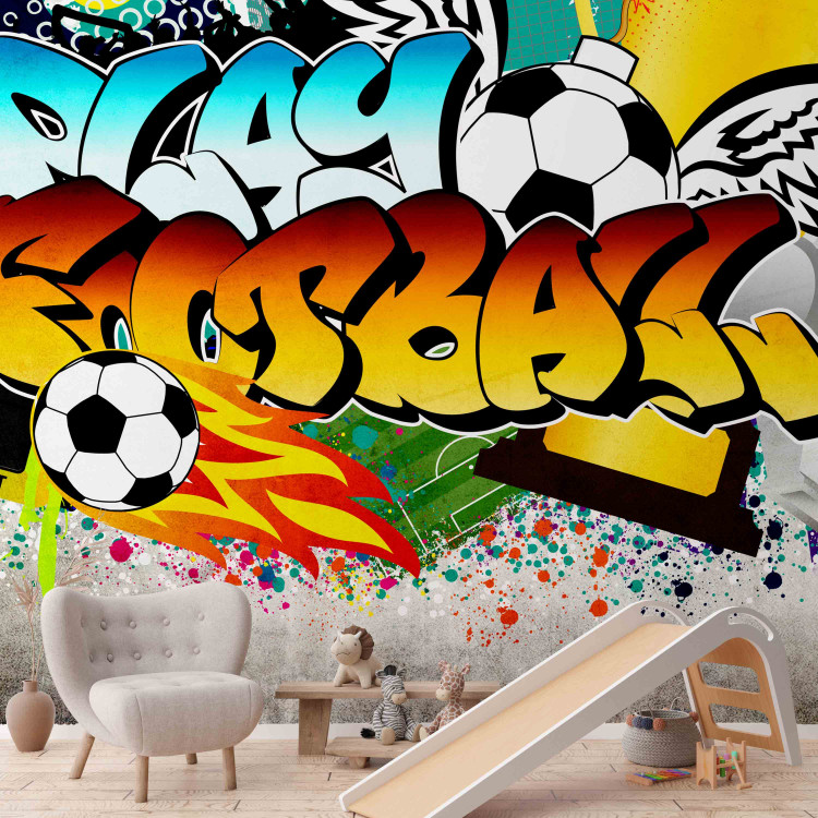 Mural Graffiti Esportivo Colorido - expressão sobre futebol para adolescentes 61149 additionalImage 6