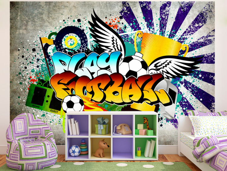 Mural Graffiti Esportivo Colorido - expressão sobre futebol para adolescentes 61149