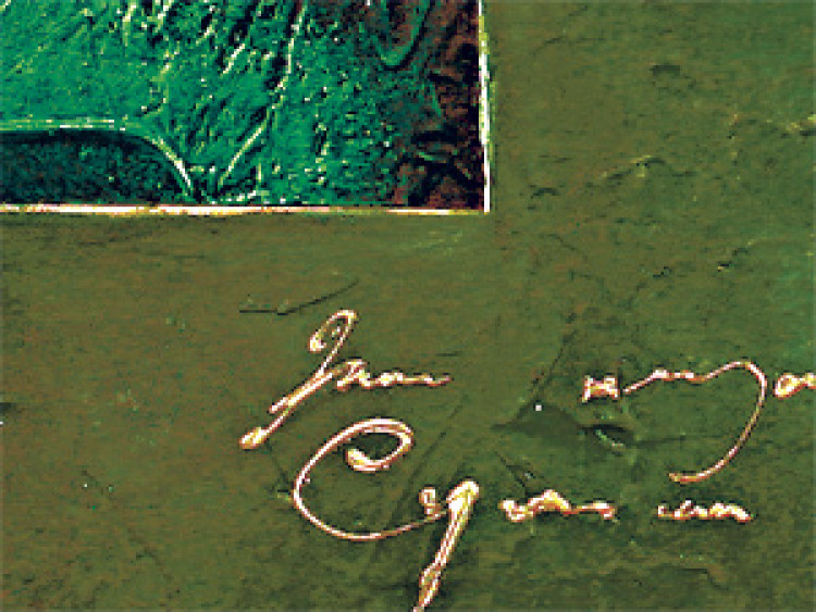 Quadro em tela Reis do Mundo (4 peças) - Abstração verde com casal de silhuetas 46979 additionalImage 2