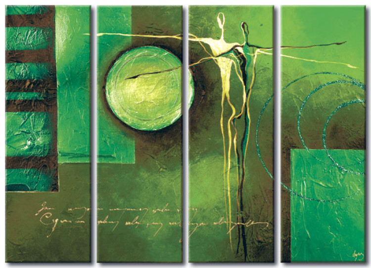Quadro em tela Reis do Mundo (4 peças) - Abstração verde com casal de silhuetas 46979